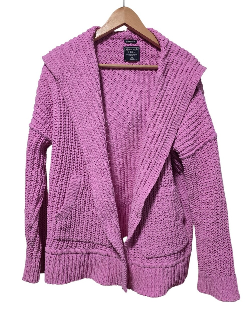 Abercrombie & Fitch Pink Chunky Knit Hooded Cardigan Oversized Size S